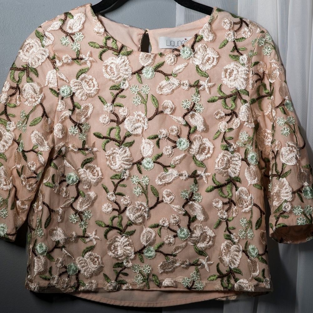 Floral embroidered crop shirt